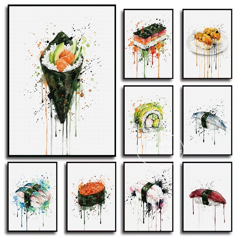 Japanese Food Lifestyle - Watercolor Japanese Food Eel Sushi Nigiri