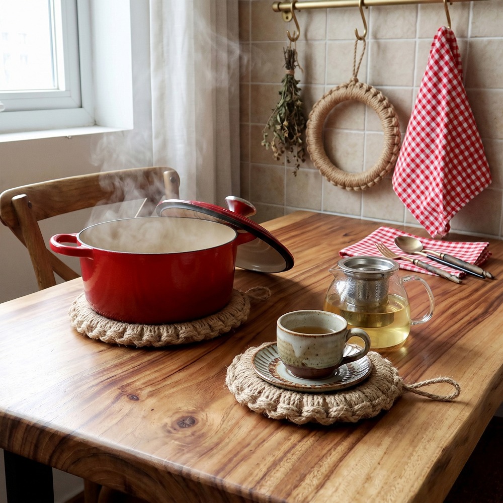 2Pcs Rustic Jute Woven Trivets - огляд і ціна Cast Iron Tetsubin